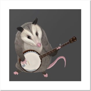 Opossum playing the banjo - possum Posters and Art